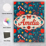 Personalised Name Festive Poinsettia Candy Custom  Unique Gift Idea Elegant Feature Canvas Wall Art Print Decor Picture Ready to Hang