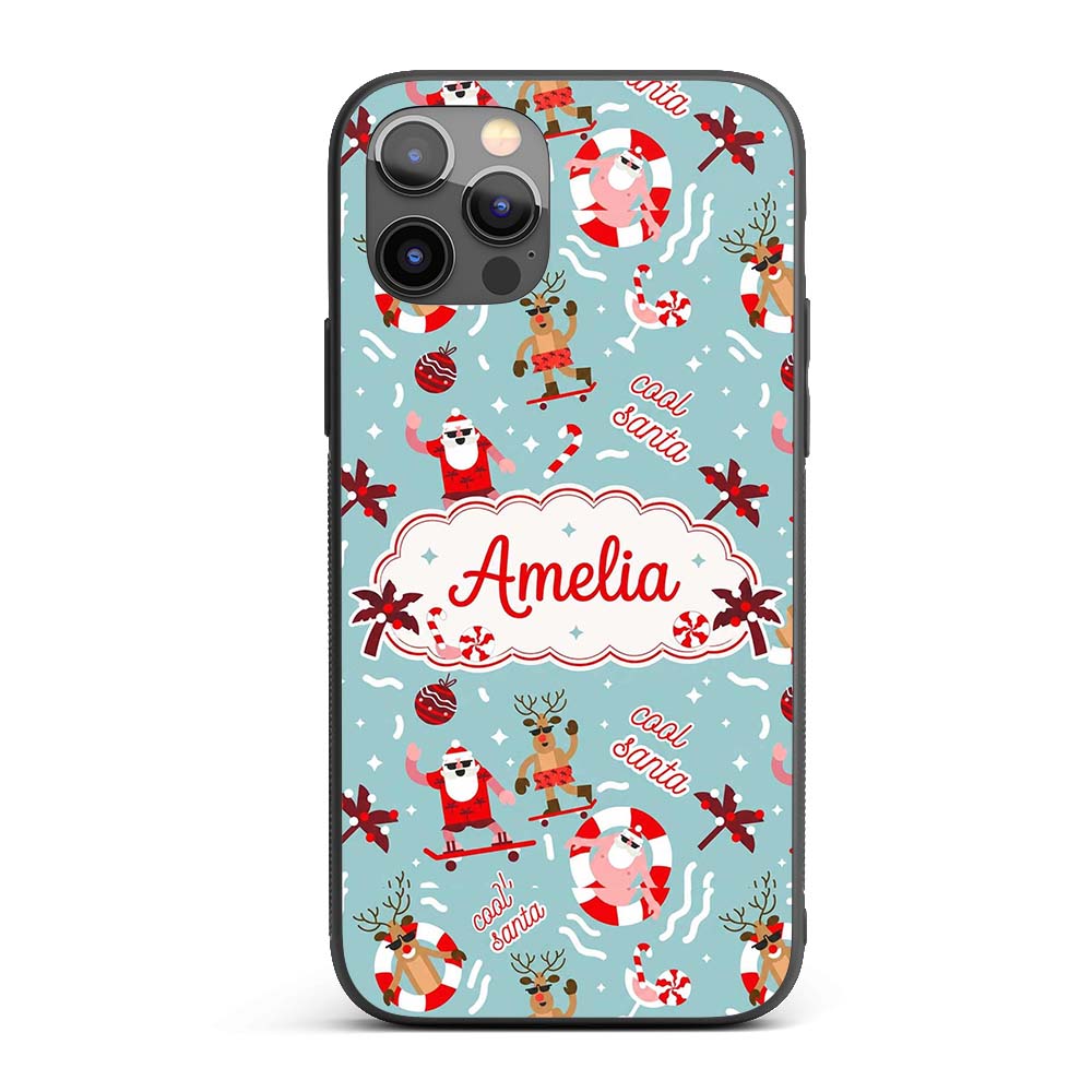 Cool Santa Reindeer Skateboard Christmas Seamless Custom Name Protective Phone Case Mobile Cover Durable Everyday Smartphone Shock Resistant