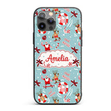 Cool Santa Reindeer Skateboard Christmas Seamless Custom Name Protective Phone Case Mobile Cover Durable Everyday Smartphone Shock Resistant