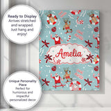 Personalised Name Cool Santa Reindeer Custom Modern Room Accent Creative Decorator Style Canvas Wall Art Print Decor Picture Ready to Hang