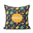 Custom Name Christmas Sweater Candle Candy Cane Seamless Pattern Square Filled Cushion Throw Pillow Sofa Bed Home Decor Zip Washable UK Made