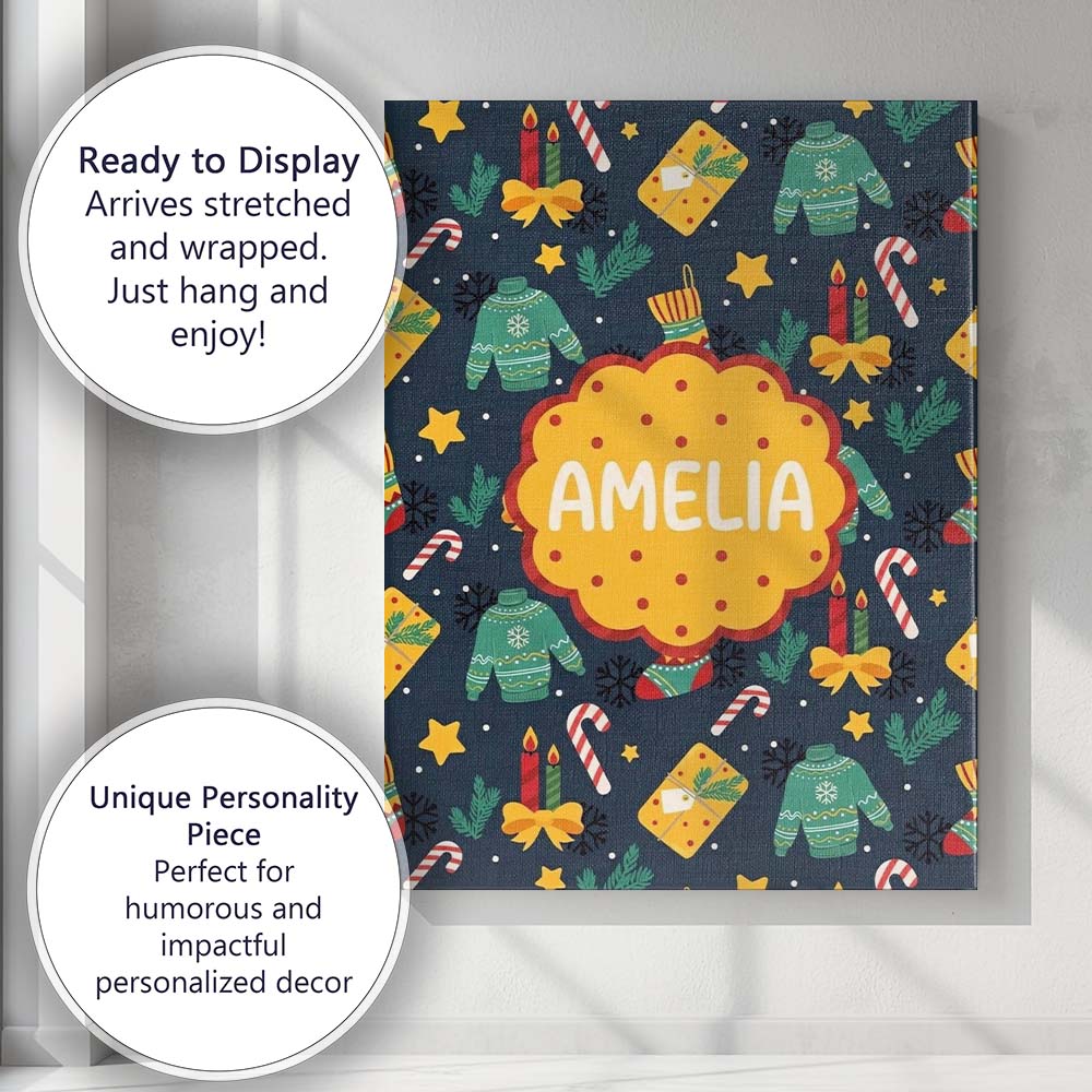 Personalised Name Christmas Sweater Candle Custom  Unique Gift Idea Elegant Feature Canvas Wall Art Print Decor Picture Ready to Hang