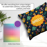 Custom Name Christmas Sweater Candle Candy Cane Seamless Pattern Square Filled Cushion Throw Pillow Sofa Bed Home Decor Zip Washable UK Made