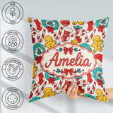 Custom Name Cute Gingerbread Candy Cane Wreath Stocking Seamless Square Filled Cushion Throw Pillow Sofa Bed Home Decor Zip Washable UK Made