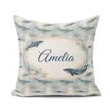 Custom Name Deep Teal Whale Seamless Pattern Marine Animal Ocean Square Filled Cushion Throw Pillow Sofa Bed Home Decor Zip Washable UK Made