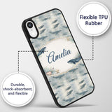 Deep Teal Whale Seamless Pattern Minimal Marine Custom Name Protective Phone Case Mobile Cover Durable Everyday Smartphone Shock Resistant