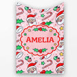 Cute Santa Face Candy Cane Holly Berry Seamless Pattern Lovely  Personalised Custom Name Super Soft Fleece Blanket Bed Sofa Throw