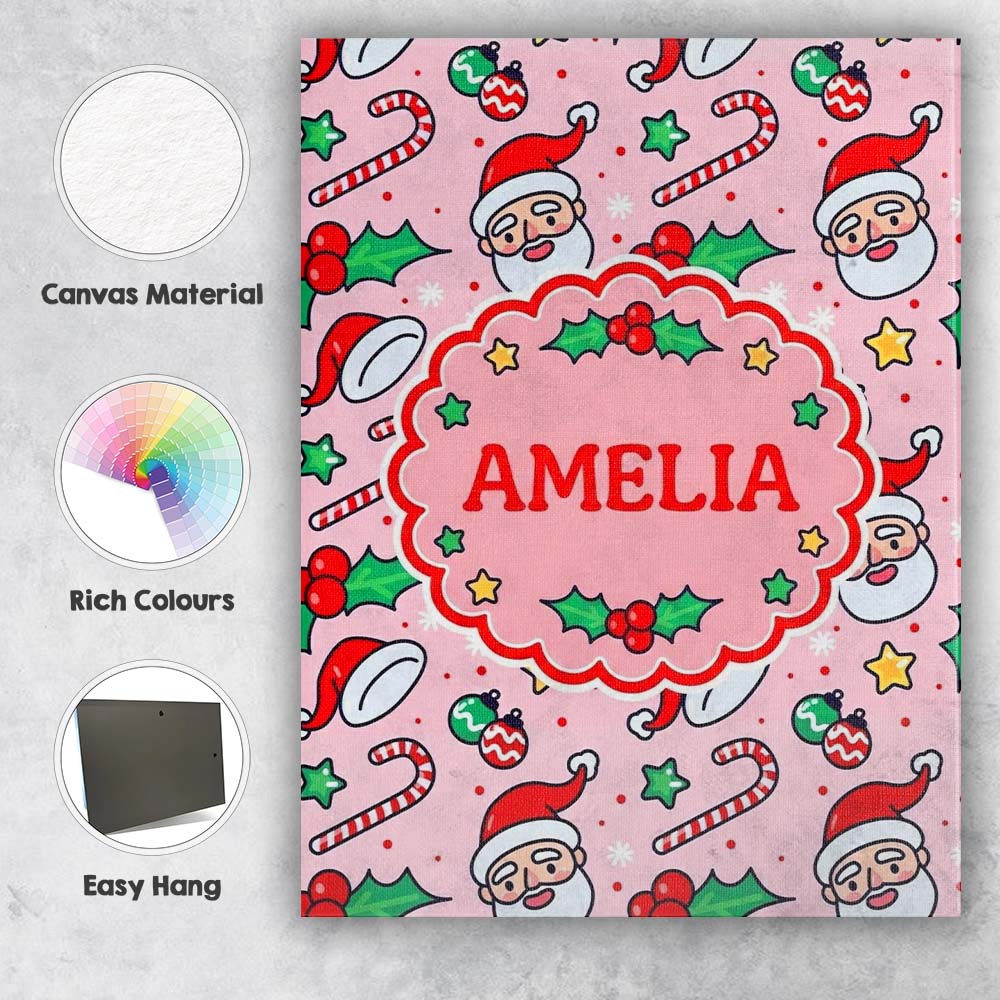 Personalised Name Cute Santa Face Candy Custom  Modern Room Accent Elegant Feature Canvas Wall Art Print Decor Picture Ready to Hang