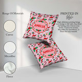 Custom Name Santa Face Candy Cane Holly Berry Seamless Pattern Square Filled Cushion Throw Pillow Sofa Bed Home Decor Zip Washable UK Made