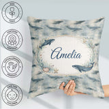 Custom Name Deep Teal Whale Seamless Pattern Marine Animal Ocean Square Filled Cushion Throw Pillow Sofa Bed Home Decor Zip Washable UK Made