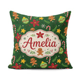 Custom Name Cute Poinsettia Ornament Candy Cane Seamless Pattern Square Filled Cushion Throw Pillow Sofa Bed Home Decor Zip Washable UK Made