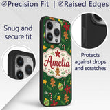 Cute Gingerbread Poinsettia Ornament Candy Cane Custom Name Protective Phone Case Mobile Cover Durable Everyday Smartphone Shock Resistant