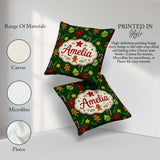 Custom Name Cute Poinsettia Ornament Candy Cane Seamless Pattern Square Filled Cushion Throw Pillow Sofa Bed Home Decor Zip Washable UK Made