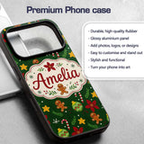 Cute Gingerbread Poinsettia Ornament Candy Cane Custom Name Protective Phone Case Mobile Cover Durable Everyday Smartphone Shock Resistant