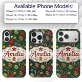 Cute Gingerbread Poinsettia Ornament Candy Cane Custom Name Protective Phone Case Mobile Cover Durable Everyday Smartphone Shock Resistant