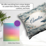 Custom Name Deep Teal Whale Seamless Pattern Marine Animal Ocean Square Filled Cushion Throw Pillow Sofa Bed Home Decor Zip Washable UK Made