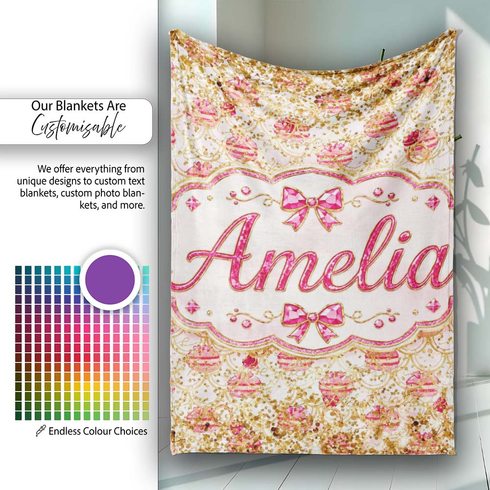 Luxury Pink Gold Ornament Glitter Seamless Pattern Cute Unique Gift  Personalised Custom Name Super Soft Fleece Blanket Bed Sofa Throw