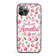 Watercolor Pink Bauble Pine Branch Christmas Custom Name Protective Phone Case Mobile Cover Durable Everyday Smartphone Shock Resistant