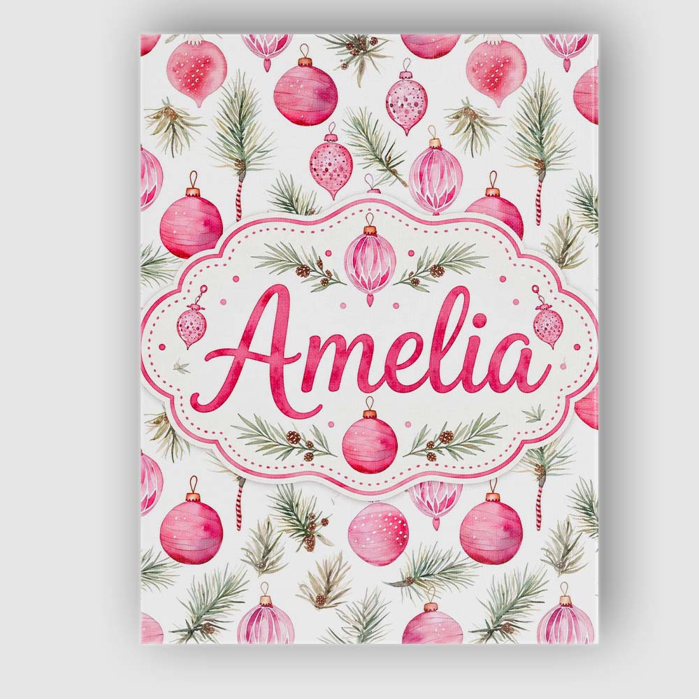 Personalised Name Watercolor Pink Bauble Custom  Unique Gift Idea Elegant Feature Canvas Wall Art Print Decor Picture Ready to Hang