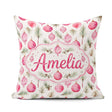 Custom Name Watercolor Pink Bauble Pine Branch Christmas Pattern Square Filled Cushion Throw Pillow Sofa Bed Home Decor Zip Washable UK Made