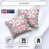 Custom Name Watercolor Pink Bauble Pine Branch Christmas Pattern Square Filled Cushion Throw Pillow Sofa Bed Home Decor Zip Washable UK Made