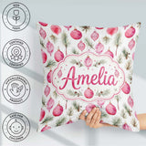 Custom Name Watercolor Pink Bauble Pine Branch Christmas Pattern Square Filled Cushion Throw Pillow Sofa Bed Home Decor Zip Washable UK Made