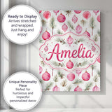 Personalised Name Watercolor Pink Bauble Custom  Unique Gift Idea Elegant Feature Canvas Wall Art Print Decor Picture Ready to Hang