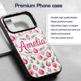 Watercolor Pink Bauble Pine Branch Christmas Custom Name Protective Phone Case Mobile Cover Durable Everyday Smartphone Shock Resistant