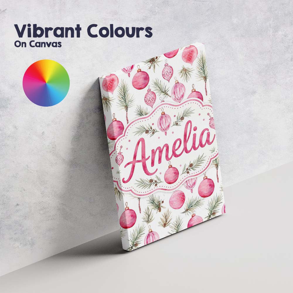 Personalised Name Watercolor Pink Bauble Custom  Unique Gift Idea Elegant Feature Canvas Wall Art Print Decor Picture Ready to Hang