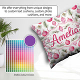 Custom Name Watercolor Pink Bauble Pine Branch Christmas Pattern Square Filled Cushion Throw Pillow Sofa Bed Home Decor Zip Washable UK Made