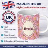 Personalized Custom Name Cute Easter Bunny Chick Carrots Eggs Polka Dot Pattern Rose Pink 11oz Ceramic Coffee Tea Mug White Large Handle