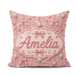 Custom Name Pink Glitter Bow Snowflake Ornament Seamless Pattern Square Filled Cushion Throw Pillow Sofa Bed Home Decor Zip Washable UK Made