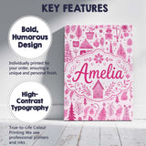 Personalised Name Cute Pink Christmas Folk Custom  Unique Gift Idea Elegant Feature Canvas Wall Art Print Decor Picture Ready to Hang