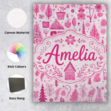 Personalised Name Cute Pink Christmas Folk Custom  Unique Gift Idea Elegant Feature Canvas Wall Art Print Decor Picture Ready to Hang