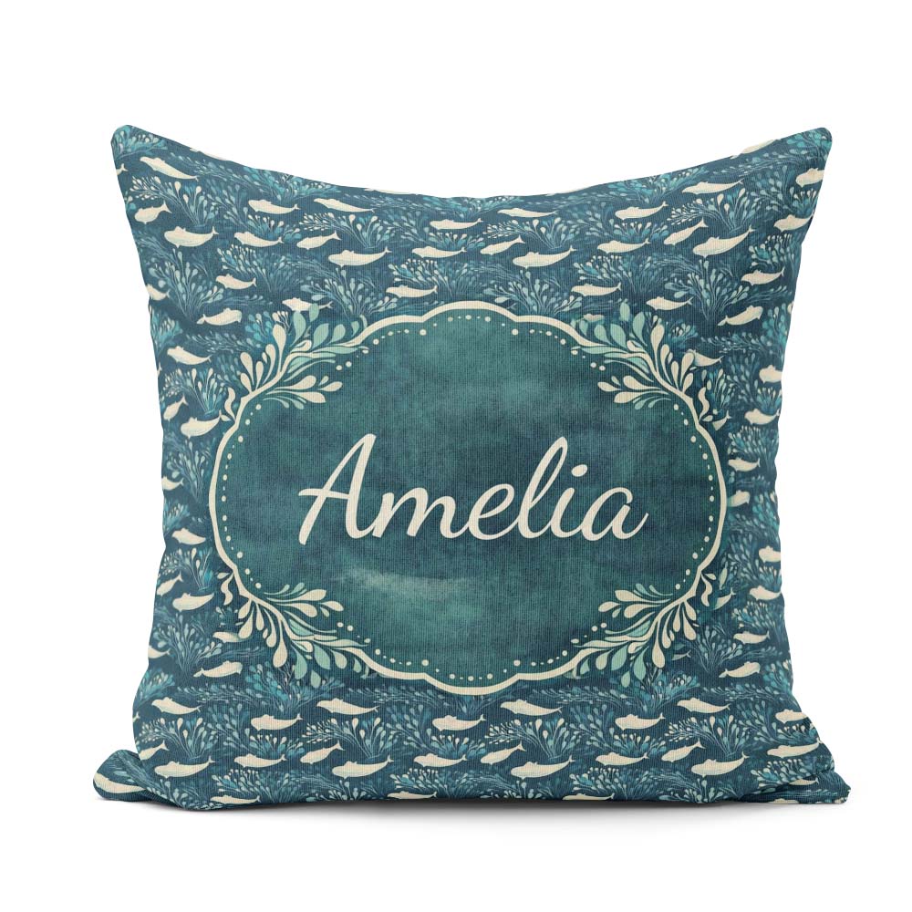 Custom Name Dark Blue Whale Seamless Pattern Ocean Marine Animal Square Filled Cushion Throw Pillow Sofa Bed Home Decor Zip Washable UK Made