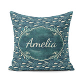 Custom Name Dark Blue Whale Seamless Pattern Ocean Marine Animal Square Filled Cushion Throw Pillow Sofa Bed Home Decor Zip Washable UK Made