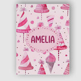 Personalised Name Cute Pink Party Hat Sweet Custom  Bespoke Interior Contemporary Canvas Wall Art Print Decor Picture Ready to Hang