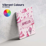 Personalised Name Cute Pink Party Hat Sweet Custom  Bespoke Interior Contemporary Canvas Wall Art Print Decor Picture Ready to Hang