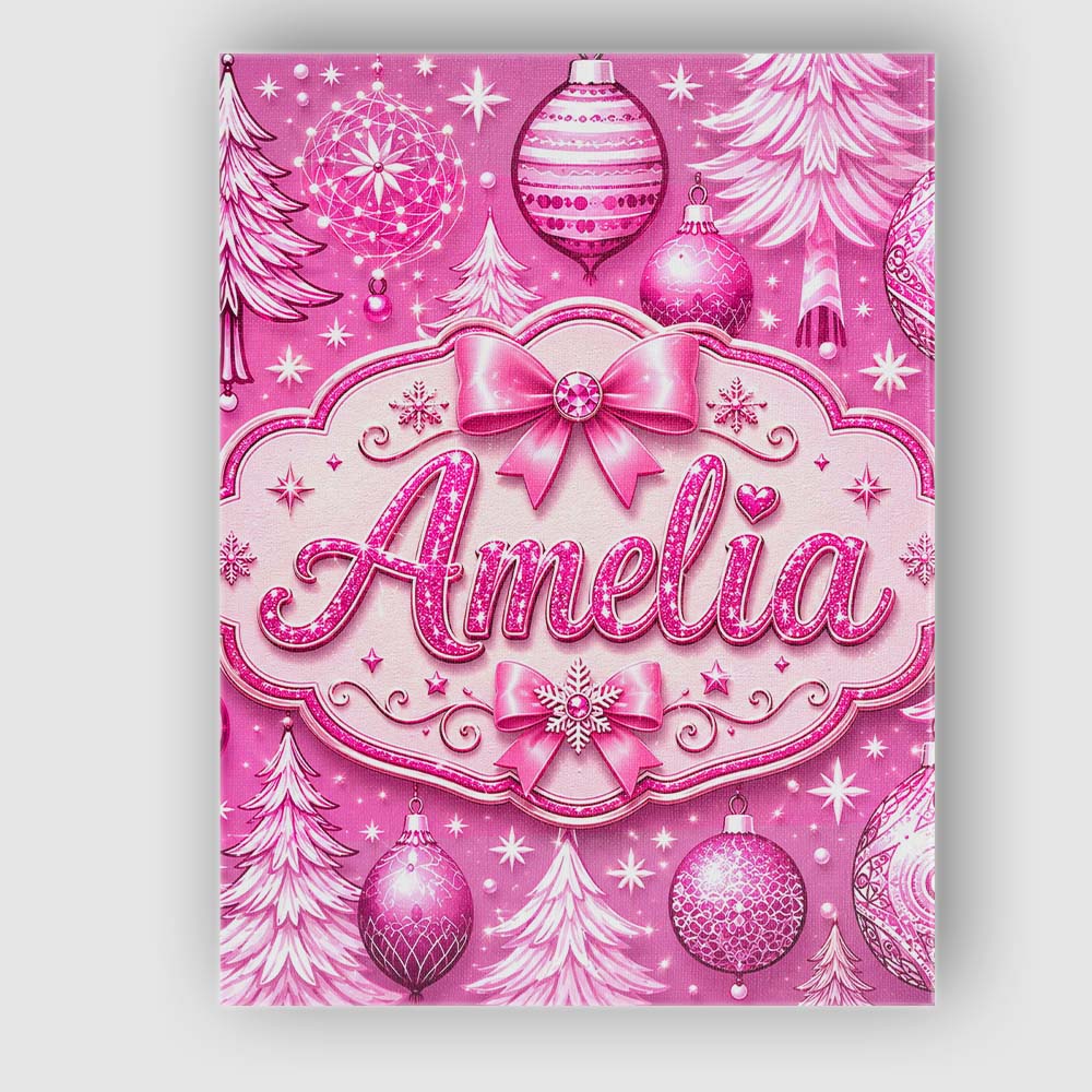 Personalised Name Elegant Pink Christmas Custom  Interior Decorative Contemporary Canvas Wall Art Print Decor Picture Ready to Hang