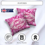 Custom Name Elegant Pink Christmas Tree Ornament Winter Seamless Square Filled Cushion Throw Pillow Sofa Bed Home Decor Zip Washable UK Made