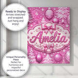 Personalised Name Elegant Pink Christmas Custom  Interior Decorative Contemporary Canvas Wall Art Print Decor Picture Ready to Hang