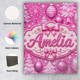Personalised Name Elegant Pink Christmas Custom  Interior Decorative Contemporary Canvas Wall Art Print Decor Picture Ready to Hang