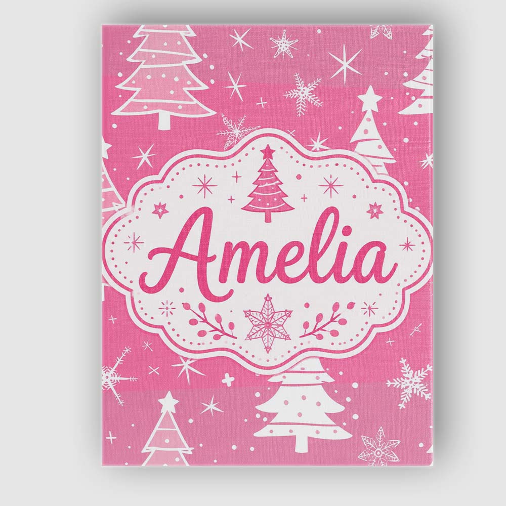 Personalised Name Pink White Christmas Tree Custom  Bespoke Interior Contemporary Canvas Wall Art Print Decor Picture Ready to Hang
