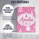 Personalised Name Pink White Christmas Tree Custom  Bespoke Interior Contemporary Canvas Wall Art Print Decor Picture Ready to Hang