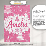 Pink White Christmas Tree Snowflake Star Seamless Pattern Lovely  Personalised Custom Name Super Soft Fleece Blanket Bed Sofa Throw