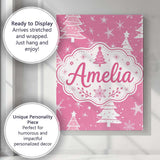 Personalised Name Pink White Christmas Tree Custom  Bespoke Interior Contemporary Canvas Wall Art Print Decor Picture Ready to Hang