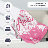 Pink White Christmas Tree Snowflake Star Seamless Pattern Lovely  Personalised Custom Name Super Soft Fleece Blanket Bed Sofa Throw