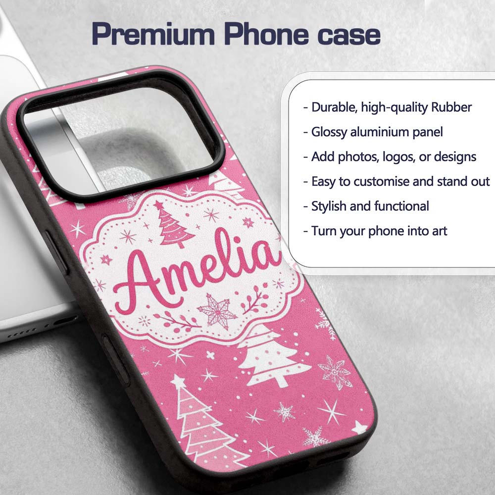 Pink White Christmas Tree Snowflake Star Seamless Custom Name Protective Phone Case Mobile Cover Durable Everyday Smartphone Shock Resistant