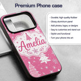 Pink White Christmas Tree Snowflake Star Seamless Custom Name Protective Phone Case Mobile Cover Durable Everyday Smartphone Shock Resistant