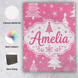 Personalised Name Pink White Christmas Tree Custom  Bespoke Interior Contemporary Canvas Wall Art Print Decor Picture Ready to Hang